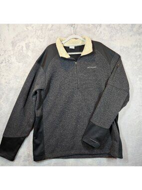 Columbia Mens XL 1/4 Zip Charcoal Gray Pullover Sherpa Collar Omni-Shield Logo